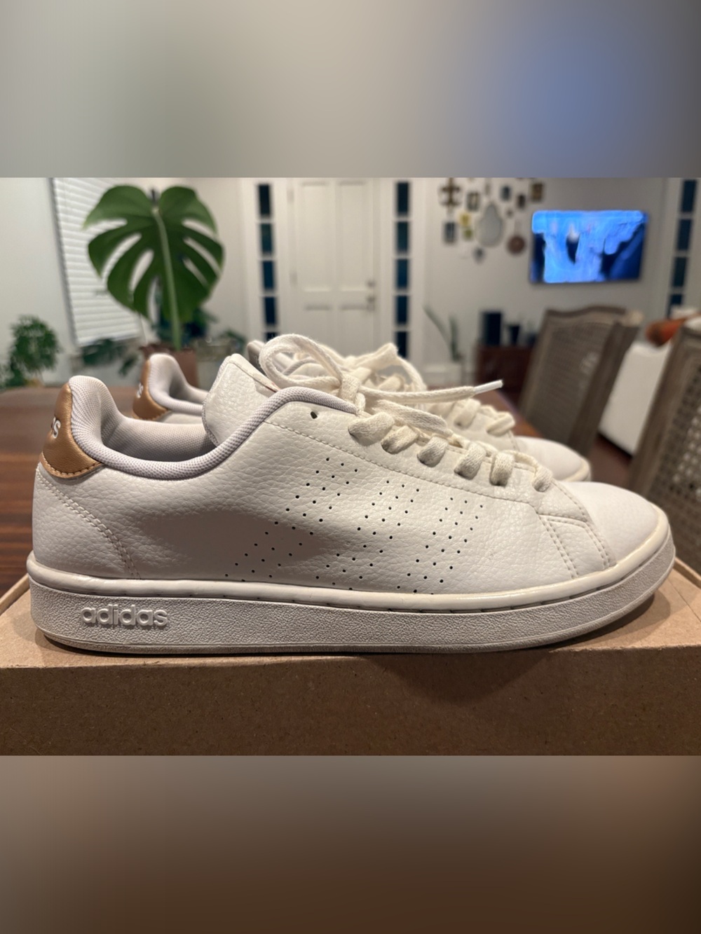 adidas Advantage White Leather Sneakers with Copper Accent Heel